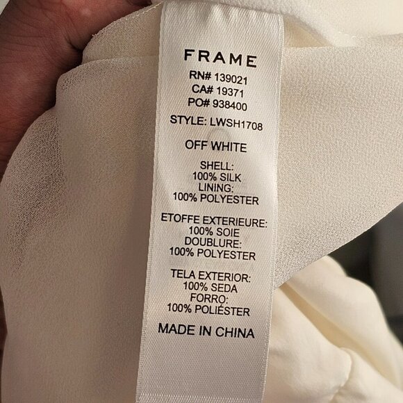 FRAME Silk Puff Sleeve High Collared Blouse w/ Keyhole Sz L - Picture 7 of 8